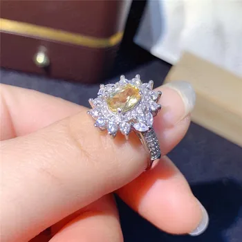 Pro Ženy Přírodní Citrín Drahokam 925 Sterling Stříbrné Prsteny Jemné Šperky oválný svatební Svatební Bižuterie 1