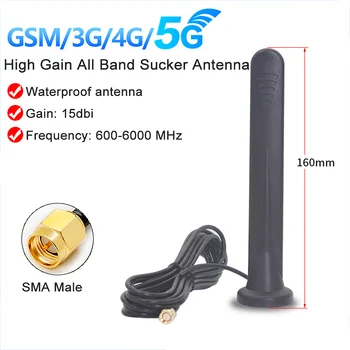 GSM, GPRS, 3G, 4G a 5G High-Gain Všechny Kapely SMA Male Antény, Vodotěsné 15DBI 600-6000mhz Sucker Anténa