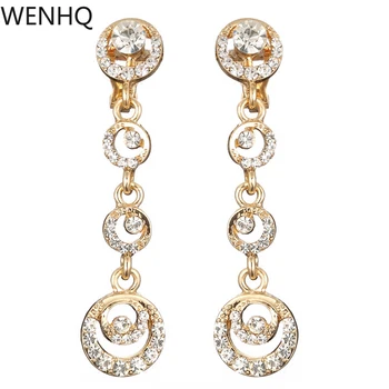 WENHQ korejské Slza Měsíc Dlouhý Klip na Náušnice Žádný Piercing Elegantní svatební Svatební Drahokamu Náušnice Šperky pro Ženy