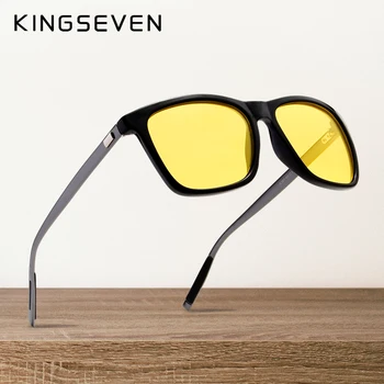 KINGSEVEN Polarizované Muži Ženy Noční vidění Brýle Žluté Čočky Vintage Náměstí Muž Žena Sluneční Brýle Vysoké kvality