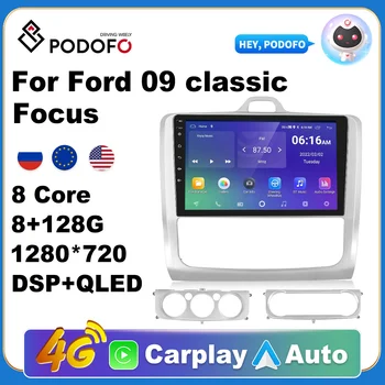 Podofo Auto Carplay Android Rádio Multimediální Přehrávač Pro Ford Focus 2 Mk2 2004-2011 2 Din Autoradio Video AI Voice GPS Navi WiFi
