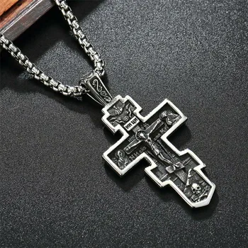 Pánské Ruský Pravoslavný Kříž Kříž Přívěsek Náhrdelník Z Nerezové Oceli 3