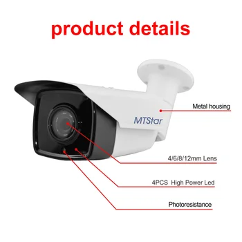 MTStar 4K(8MP) IP Bullet Kamera IR 100m Venkovní Vodotěsné P2P Onvif Bezpečnostní Kamera PoE 4