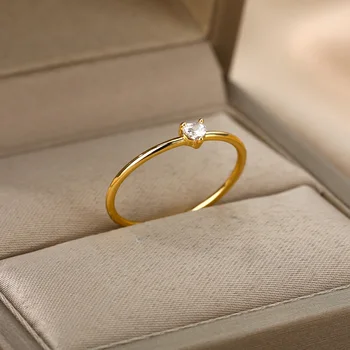 Jednoduché Zirkon Srdce Prsteny Pro Ženy, Dívky Zlatá Barva Nerezové Oceli Žena Zásnubní Prsten Šperky