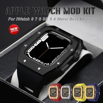 Slitina Pouzdro Pro Apple Watch 8 7 6 5 4 Kovový Rám Rámeček Watchband Pro iWatch Série 44 mm 45 mm Řemínek Luxusní Mod Kit Ocelový Kryt