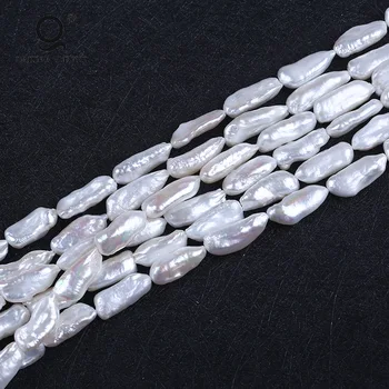 Přírodní Bílý Rovný-Vrtané Nepravidelné Biwa Sladkovodní Pearl Řetězec Pro Výrobu Šperků
