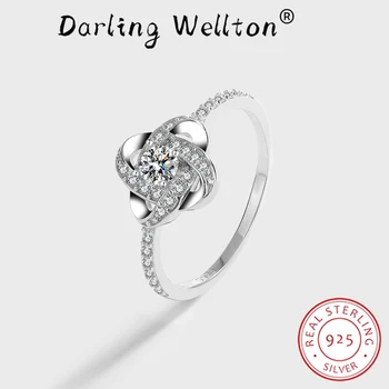 NOVÉ Módní Květina Výřez Full Diamond Pár Prsten Pro Ženy Klasické Geometrické Původní Sterling Silver Výročí Dárek Šperky 0
