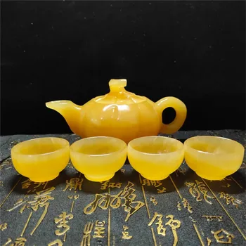 Čína Ruční Jade Carving Přírodní Žlutý Nefrit Kung Fu Čajové Konvice A Misky V Číně 1