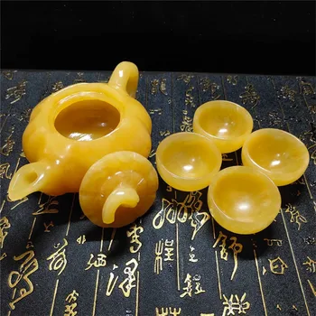Čína Ruční Jade Carving Přírodní Žlutý Nefrit Kung Fu Čajové Konvice A Misky V Číně 2