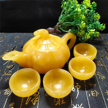 Čína Ruční Jade Carving Přírodní Žlutý Nefrit Kung Fu Čajové Konvice A Misky V Číně 3