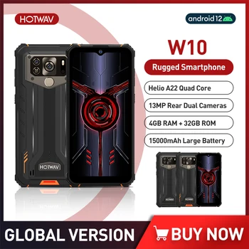 HOTWAV W10 IP68 odolný Smartphone Android 12 Helio A22 Mobilní Telefon 4GB 32GB 6.53 Palcový mobilní Telefony 13MP Dual Fotoaparáty 15000mAh NFC