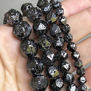 Přírodní Tváří Sopečná Láva Kámen Korálky Černé Chromované Volné Distanční Korálky pro Výrobu Šperků DIY Náramek 15