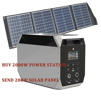 Lifepo4 Baterie 2000W Přenosný Napájecí Stanice s 200W Solární Panel Kit Kompletní Camping Solární Generátor Venkovní Velký Výkon