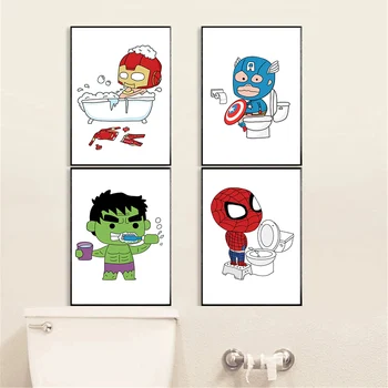 Marvel Avengers Superhrdina Koupelna sprcha Plátno, Malování Karikatur, Plakátů a Tisků Dítě Pokoj Dekorace Cuadros