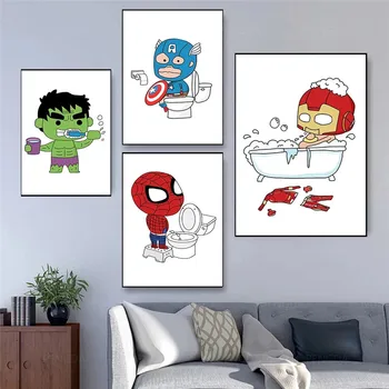 Marvel Avengers Superhrdina Koupelna sprcha Plátno, Malování Karikatur, Plakátů a Tisků Dítě Pokoj Dekorace Cuadros 1