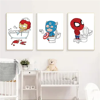 Marvel Avengers Superhrdina Koupelna sprcha Plátno, Malování Karikatur, Plakátů a Tisků Dítě Pokoj Dekorace Cuadros 2