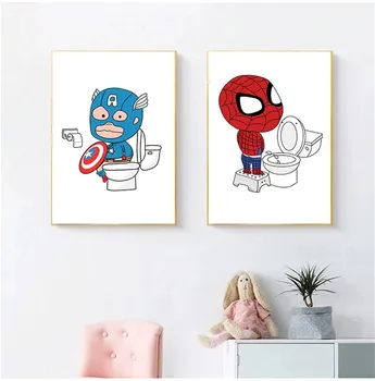 Marvel Avengers Superhrdina Koupelna sprcha Plátno, Malování Karikatur, Plakátů a Tisků Dítě Pokoj Dekorace Cuadros 3