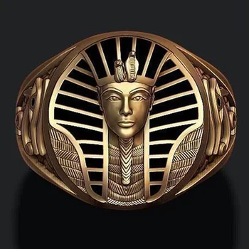 Vintage Bronz Punk Egyptského Faraona Tutanchamona Pánské Prsten Hip Hop Pyramida Cobra Motorkářské Prsteny pro Muže Boho Viking Totem Šperky