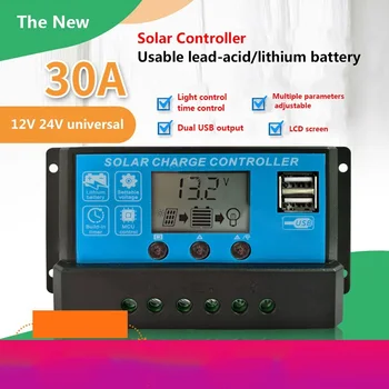 Solární Regulátor Nabíjení 10A 20A 30A Nabíjecí Olověné Baterie Lithium 12 / 24 V Domácí Automatické Konverze Solární Systém