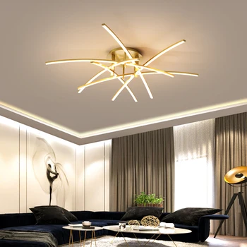 Moderní LED Lustr Pro Obývací Pokoj Ložnice Studie Domů Vnitřní Osvětlení Gold Stropní Svítidlo S Dálkovým ovládáním, Stmívatelné Osvětlení