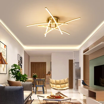 Moderní LED Lustr Pro Obývací Pokoj Ložnice Studie Domů Vnitřní Osvětlení Gold Stropní Svítidlo S Dálkovým ovládáním, Stmívatelné Osvětlení 2