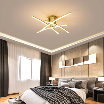 Moderní LED Lustr Pro Obývací Pokoj Ložnice Studie Domů Vnitřní Osvětlení Gold Stropní Svítidlo S Dálkovým ovládáním, Stmívatelné Osvětlení 3