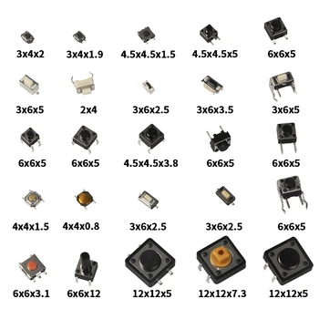 125Pcs Micro Hmatové tlačítkový Spínač 25 Druhů Nejrůznějších Mikro Tlačítko dotykové Spínače Reset List Spínač SMD 2*4 3*6 4*4 6*6