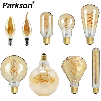 Retro Edison E27 E14 LED Žárovka 220V Diamond Láska ST64 A60 G80 G95 G125 T185 Vintage Sklo Žárovka Lampa Pro Domácí Dekor Osvětlení