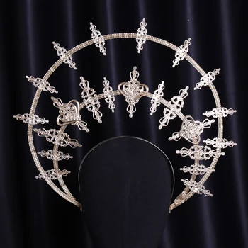 Barokní Gold Plated Crystal Drahokamu Crown Čelenky Pro Ženy, Nevěsta, Vlasy, Šperky, Svatební Vlasy Příslušenství Strana Diadema Čelenka