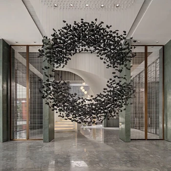 Černé Umění Luxusní Křišťálový Lustr Na Chodbě, Lobby, Moderní Kámen Cristal LED Závěsné Svítidlo Schodiště Domů Vnitřní osvětlení