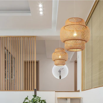 Moderní ochrana životního prostředí bambus art ručně tkané bambusové umění Japonský styl lustr restaurace bamboo lucerna lustr