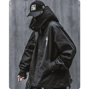 Jarní trend, funkční větrné vysoký límec kabát volné pracovní bunda s kapucí Pánské oblečení Harajuku Hiphop Stylu Safari vnější oděv