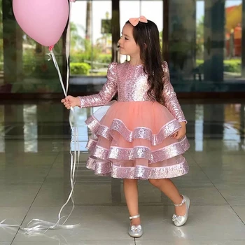 Zvláštní Příležitosti Princezna Svatební Obřad Dívka Šaty Růžové Flitry Šaty Elegantní Party Girl Šaty 2022 První Přijímání Šaty