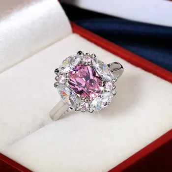 Nádherná Stříbrná Deska Růžové Drahokam Moissanite Snubní Prsten Stříbrný Prsten Vysoké Šperky, Snubní Prsteny pro Páry 0