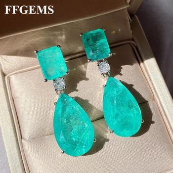 FFGems Brazilské Paraiba Turmalín Smaragd stříbrné Náušnice Vytvořené Modrý kámen Metrů pro Ženy Jemné Šperky velkoobchod Party Dárek