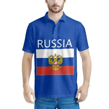 Krátký Rukáv Polo Tričko, Národní Vlajka a státní Znak Ruska Modré Barvy Tisk Vzor Hot Prodej Vlastní Polo Košile Pro Muže
