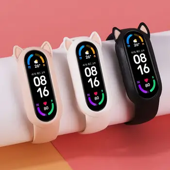 Kočka Chrániče Případu, Silikonový Popruh Smart Watch Náhradní Náramek Odolné Vodotěsné Vodotěsné Xiaomi Mi Band 6 5 4 3