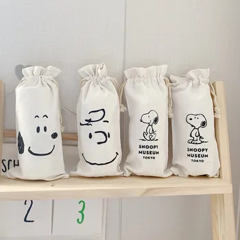 25*13Cm Snoopy Charlie Kreslené Japonské In Canvas Termosky Šálek Přikryjte Student Ruky Stahovací Kapsy Přenosná Láhev s Vodou Taška