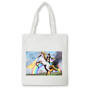 Utírala Unicorn Panda anime Shopper bag Dospívající studenti opakovaně plátno taška kabelka taška Ženy Rameno tote bag Bolsas 1