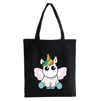 Utírala Unicorn Panda anime Shopper bag Dospívající studenti opakovaně plátno taška kabelka taška Ženy Rameno tote bag Bolsas 2