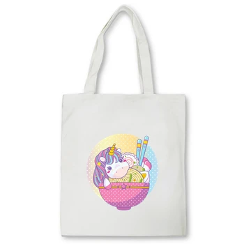 Utírala Unicorn Panda anime Shopper bag Dospívající studenti opakovaně plátno taška kabelka taška Ženy Rameno tote bag Bolsas 3