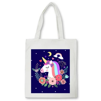 Utírala Unicorn Panda anime Shopper bag Dospívající studenti opakovaně plátno taška kabelka taška Ženy Rameno tote bag Bolsas 4