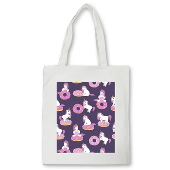 Utírala Unicorn Panda anime Shopper bag Dospívající studenti opakovaně plátno taška kabelka taška Ženy Rameno tote bag Bolsas 5