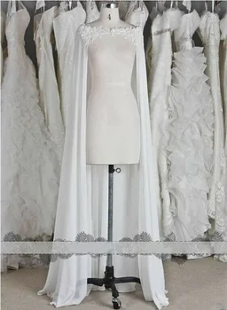 Bílý šifon plášť svatební krajky kabát svatební plášť svatební šaty plášť