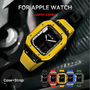Mod Kit Sada pro Apple Watch 8 7 6 5 44 45 mm Luxusní Gumový Kryt z Nerezové Oceli pro iWatch Série Slitiny Hodinky Příslušenství 0