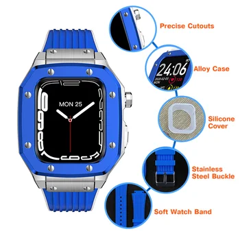 Mod Kit Sada pro Apple Watch 8 7 6 5 44 45 mm Luxusní Gumový Kryt z Nerezové Oceli pro iWatch Série Slitiny Hodinky Příslušenství 4
