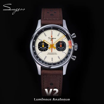 Sugess Hodinky 1963 Chronograf Mechanické Náramkové hodinky Racek ST19 Swanneck Pohyb Pilota Pánské Hodinky Safírové sklo Dárek V2