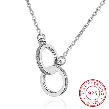925 Sterling Silver Double Circle Cz Zirkony Náhrdelníky & Přívěsky Pro Ženy Dárkové Kolye Náhrdelník Collares Bijoux S-n61