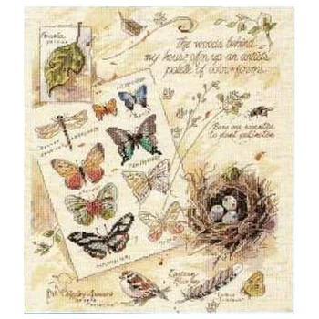 Amishop Zlata Kolekce Počítají Cross Stitch Kit Lese Za Domem Motýl, Ptáci Hnízda, Domácí Vejce List Listy