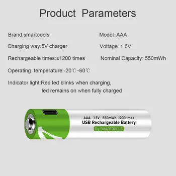 1.5 V AAA, USB Nabíjecí Baterie 550 mWh 360mAh Li-ion Baterie pro Dálkové Ovládání MouseElectric + Type-C Kabel Originální 3